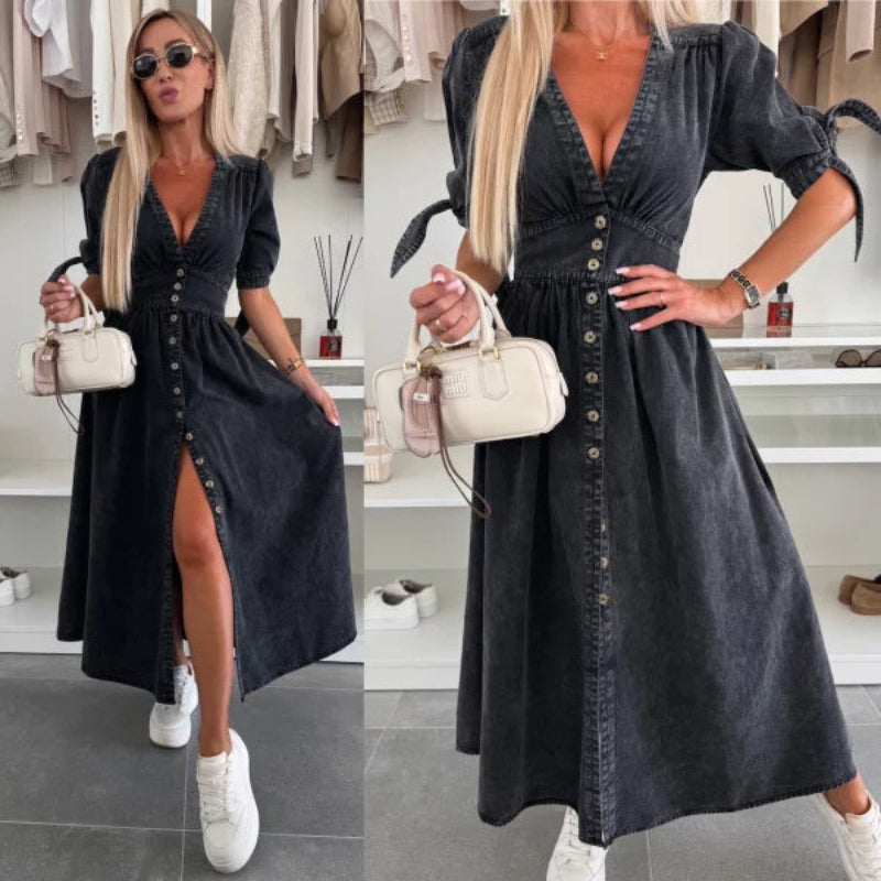 Robe Longue en jean Col V