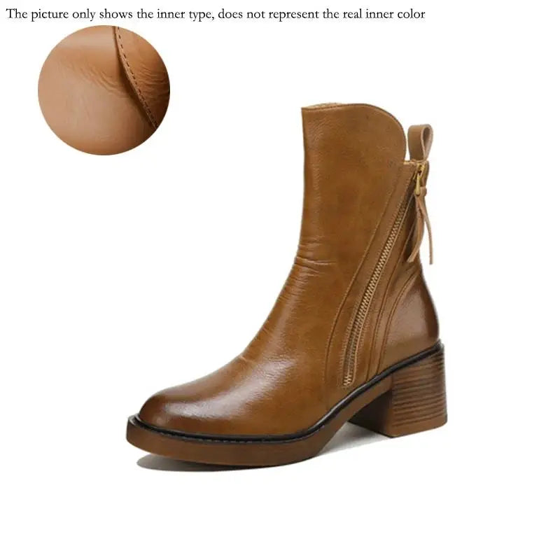 Bottines en Cuir à Talon Epais