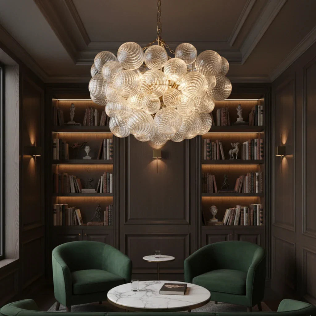 エレガントなクリアリブガラスのバブルシャンデリア照明器具