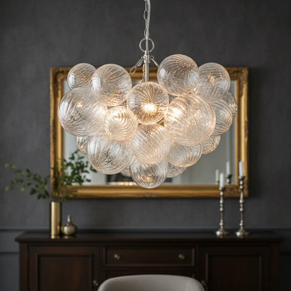 エレガントなクリアリブガラスのバブルシャンデリア照明器具