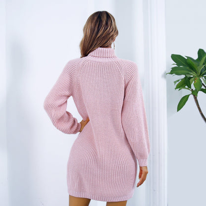 Robe-Pull à Col Roulé avec Boutons