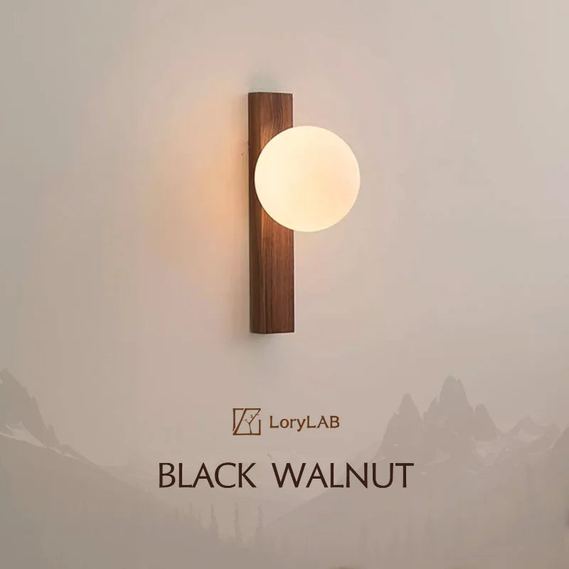 Aurora Lux Walnut Wood Wall Sconce With Glass Globe