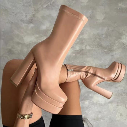 Bottes Talons Épais Bout Carré