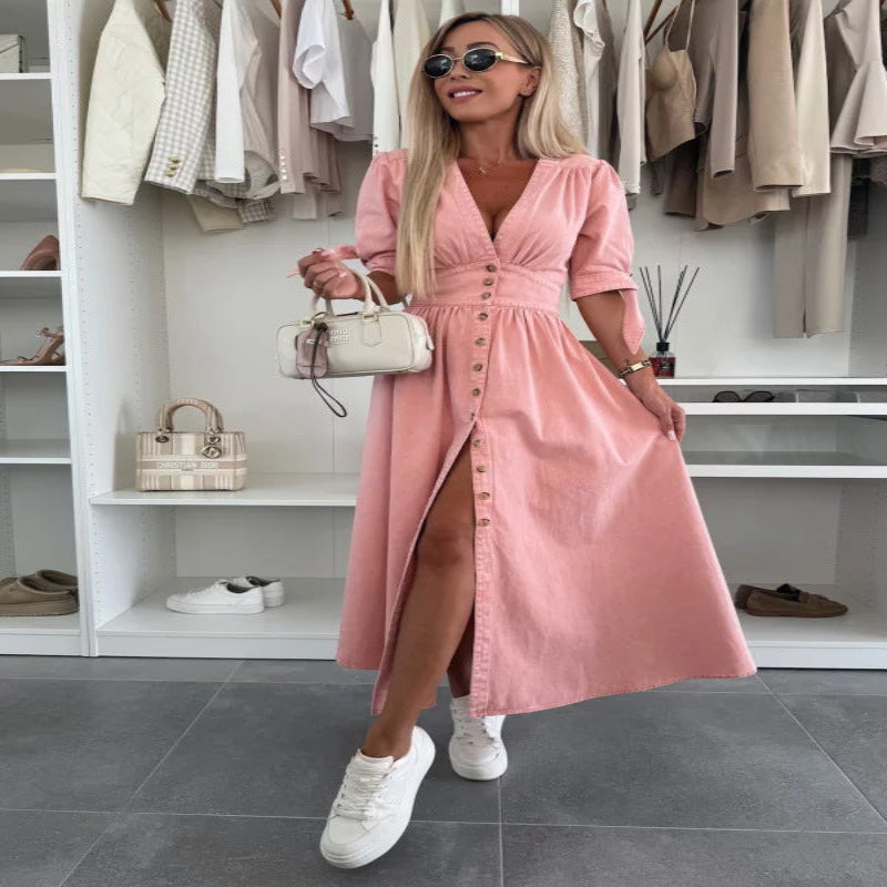 Robe Longue en jean Col V