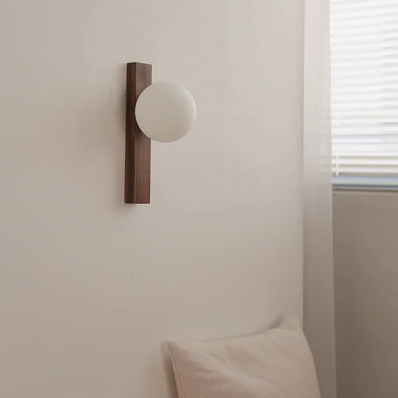 Aurora Lux Walnut Wood Wall Sconce With Glass Globe
