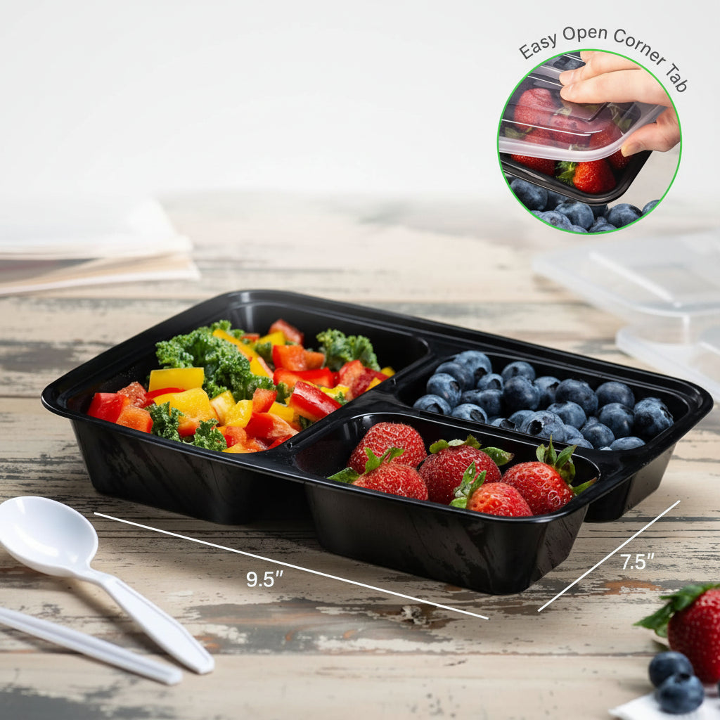 Három rekeszes ebédtartó hatékony étkezéstervezéshez és adagkontrollhoz