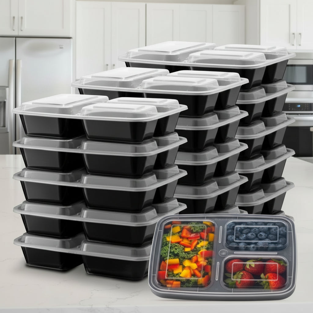 Három rekeszes ebédtartó hatékony étkezéstervezéshez és adagkontrollhoz