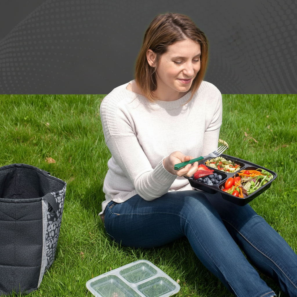 Három rekeszes ebédtartó hatékony étkezéstervezéshez és adagkontrollhoz