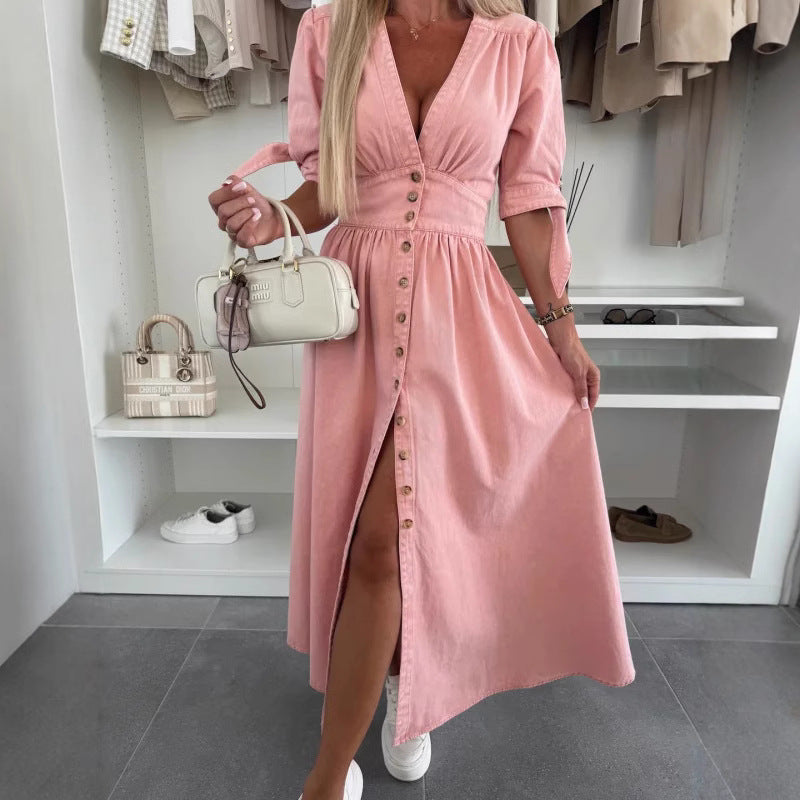 Robe Longue en jean Col V