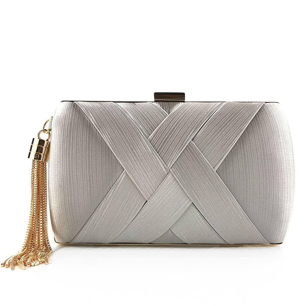 Aurora szatén estélyi táska luxus bojttal esküvőkre és gálákra