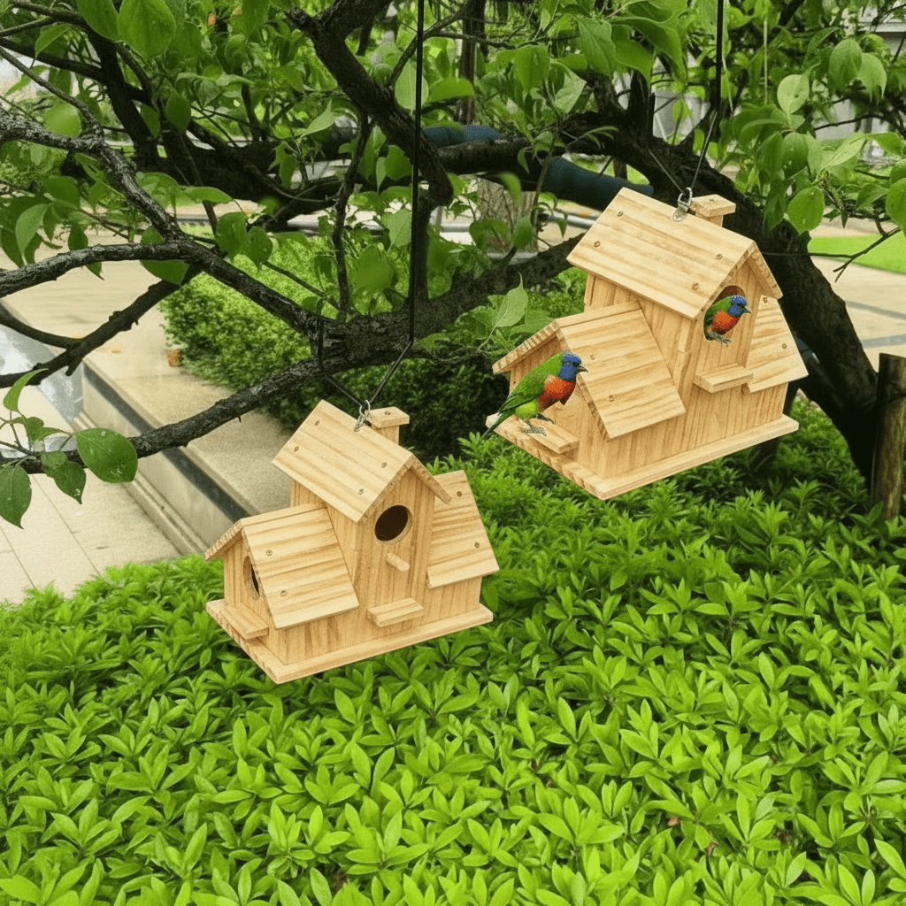 Stonehart rusztikus madáretető tömör fából, többkamrás fészekdobozzal kertimadaraknak