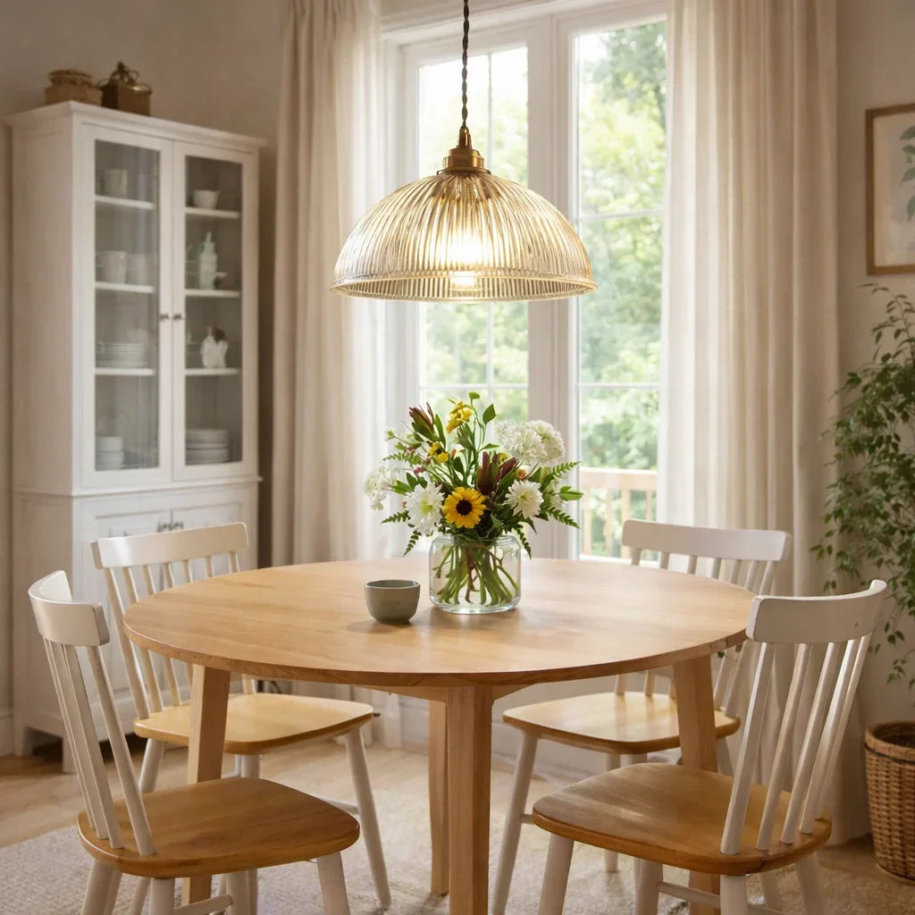 Ipari stílusú, bordázott üvegkupolás függeszték lámpatest