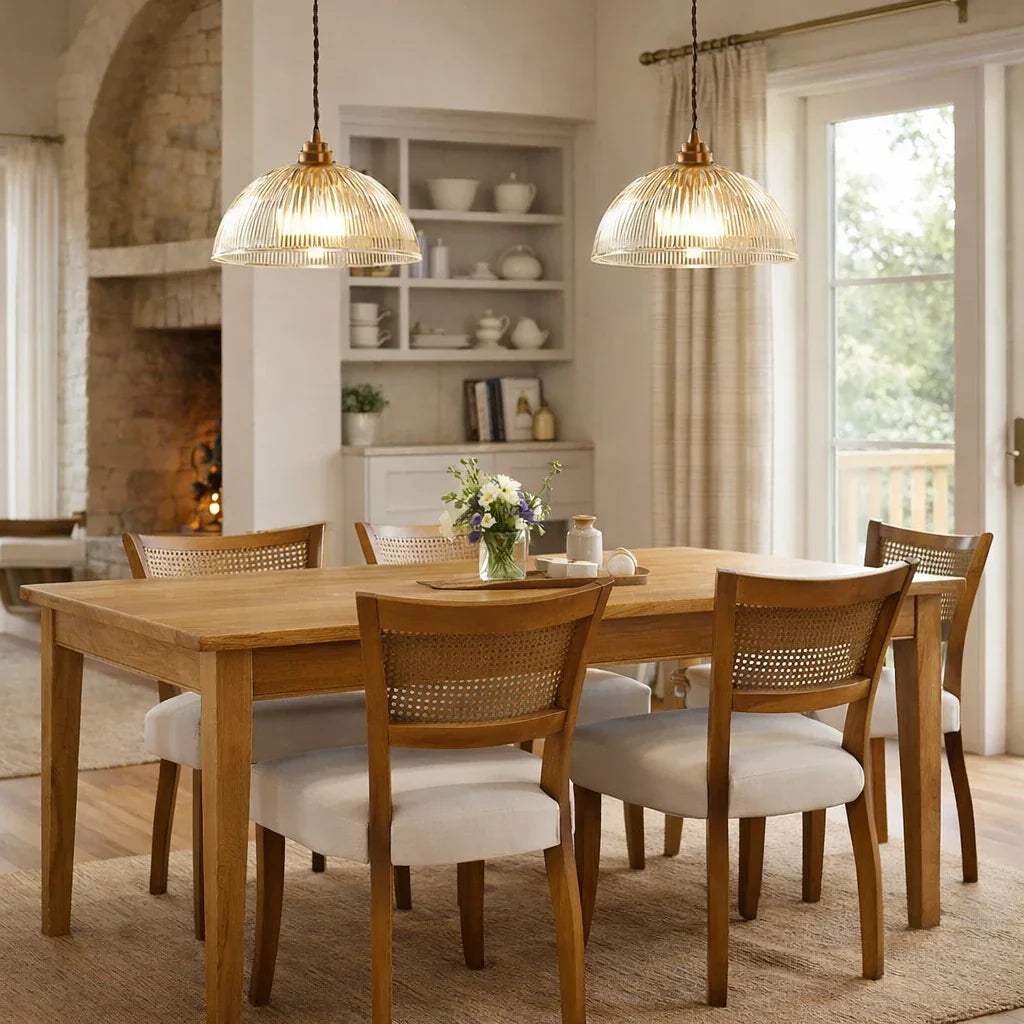 Ipari stílusú, bordázott üvegkupolás függeszték lámpatest