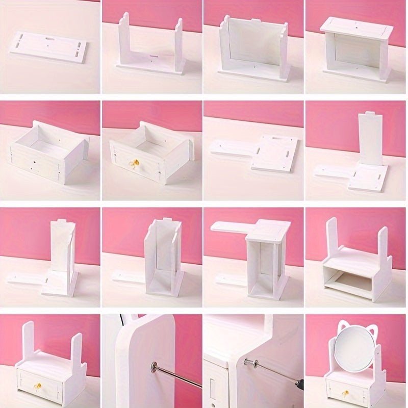 Oglindă de machiaj GlamNest cu sistem de depozitare integrat