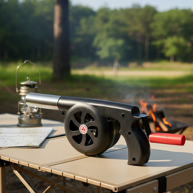 GrillWind kézi hajtókaros grillező ventilátor a könnyű szabadtéri tűzgyújtáshoz