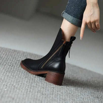 Bottines en Cuir à Talon Epais