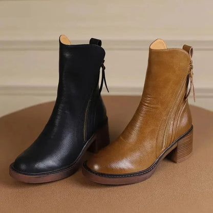 Bottines en Cuir à Talon Epais