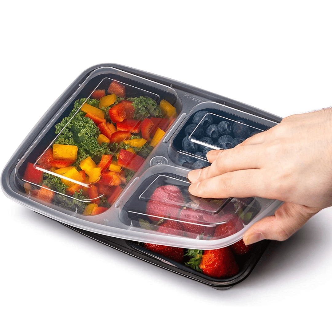 Három rekeszes ebédtartó hatékony étkezéstervezéshez és adagkontrollhoz
