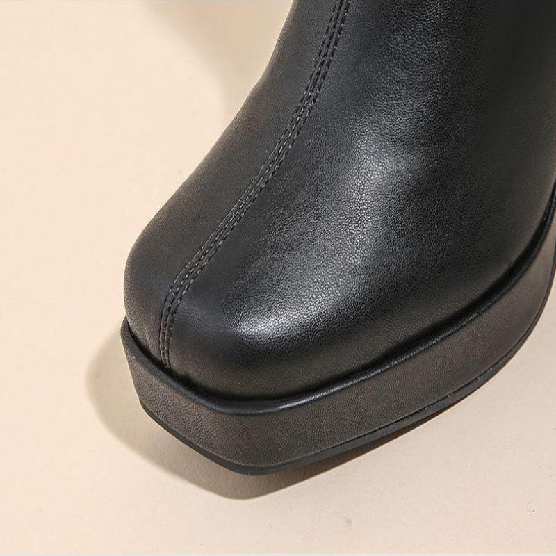 Bottes à talons épais bout carré