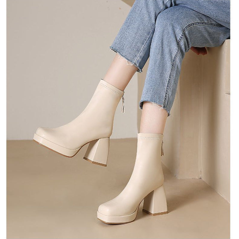 Bottes à talons épais bout carré