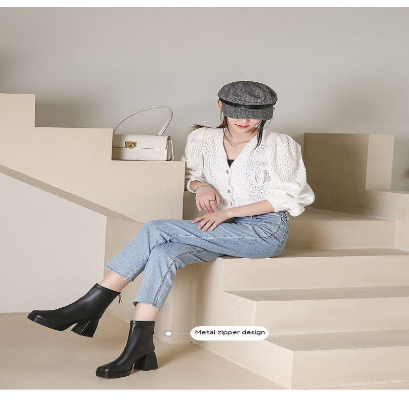 Bottes à talons épais bout carré