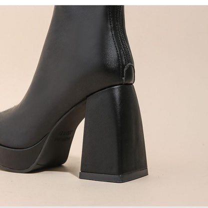 Bottes à talons épais bout carré