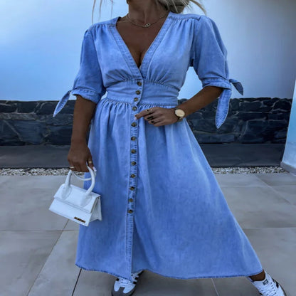 Robe Longue en jean Col V