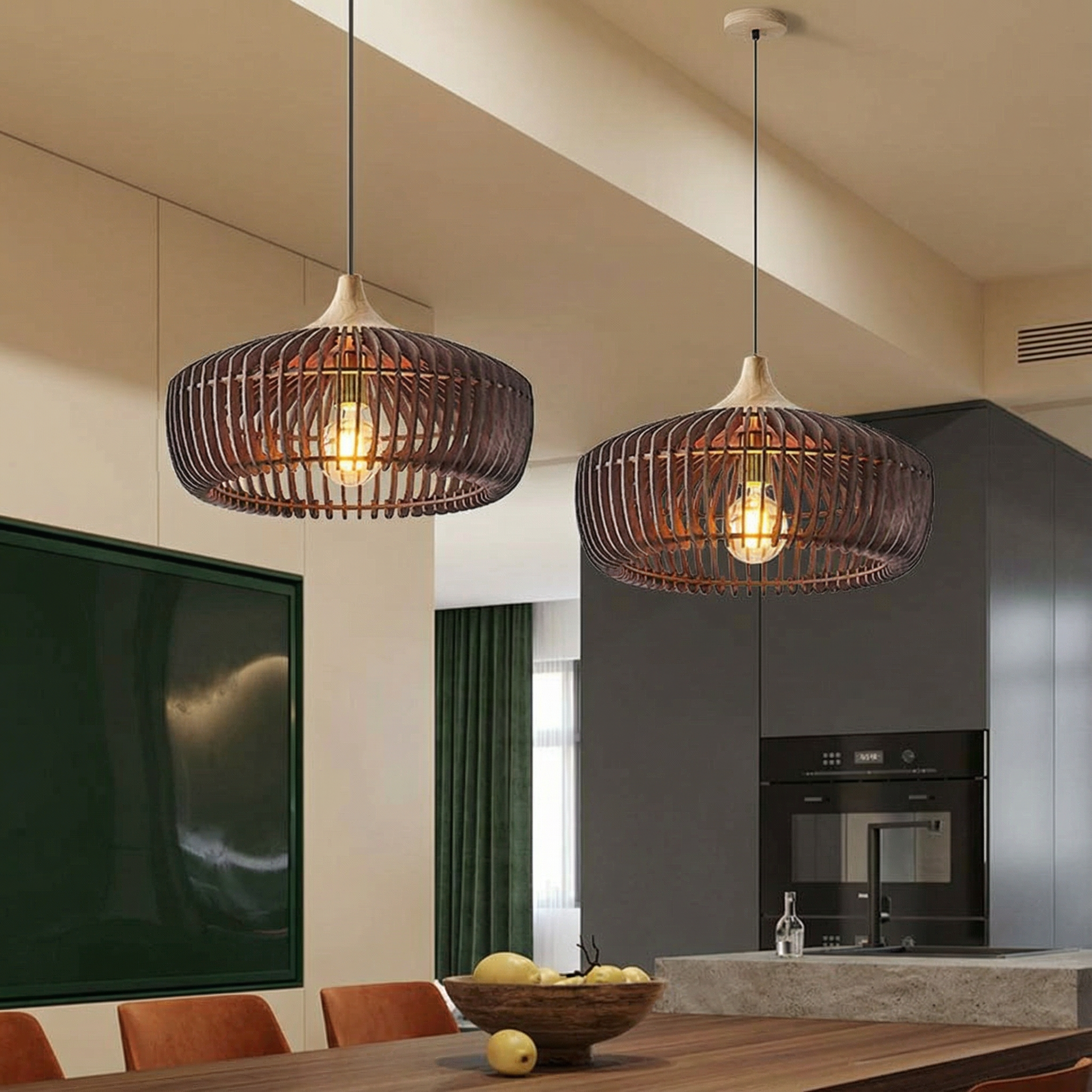 Elmora Elegant Natural Wood Nordic Kitchen Pendant Light