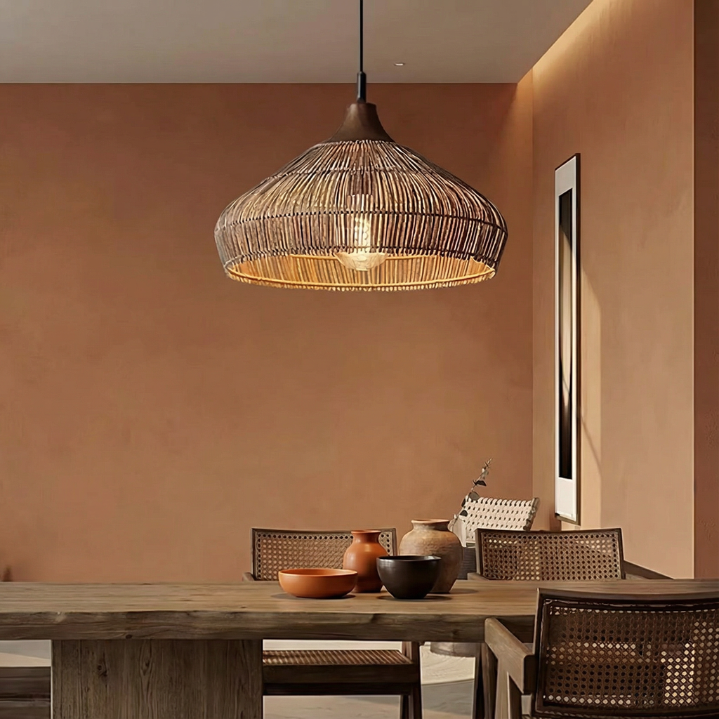 AeroWeave Handgewebte Rattan Pendelleuchte für Küchendekor
