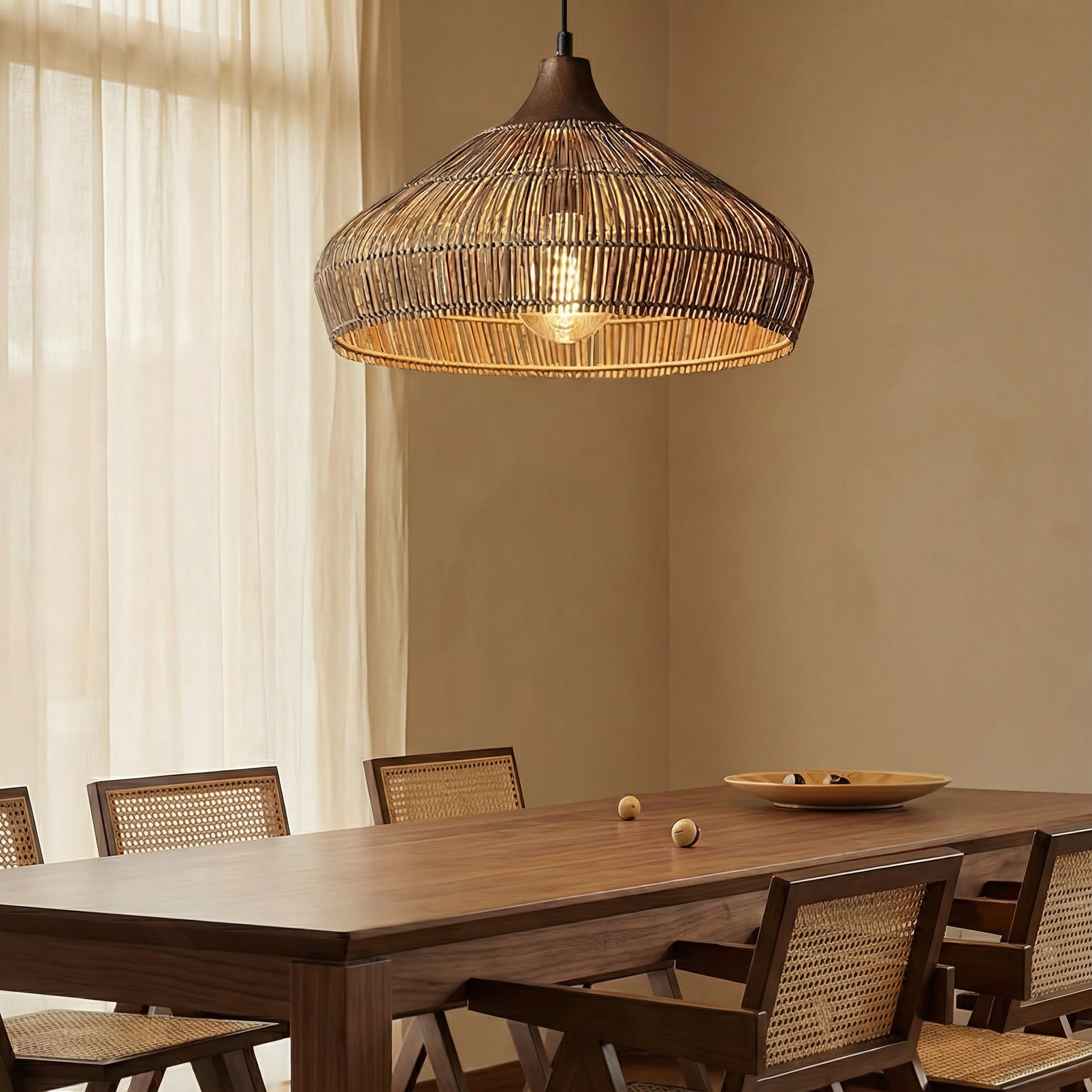 AeroWeave Handwoven Rattan Pendant Light For Kitchen Decor