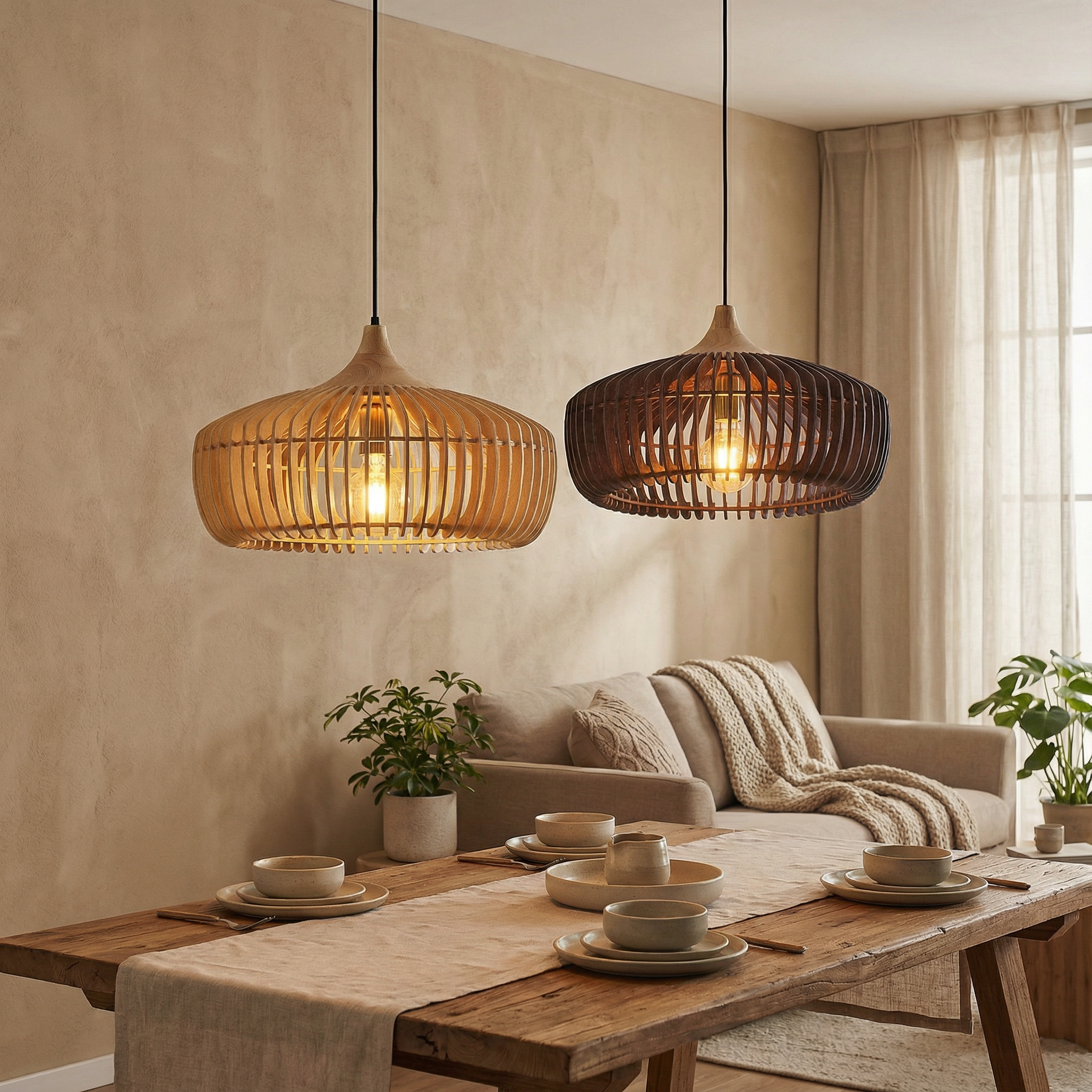 Elmora Elegant Natural Wood Nordic Kitchen Pendant Light