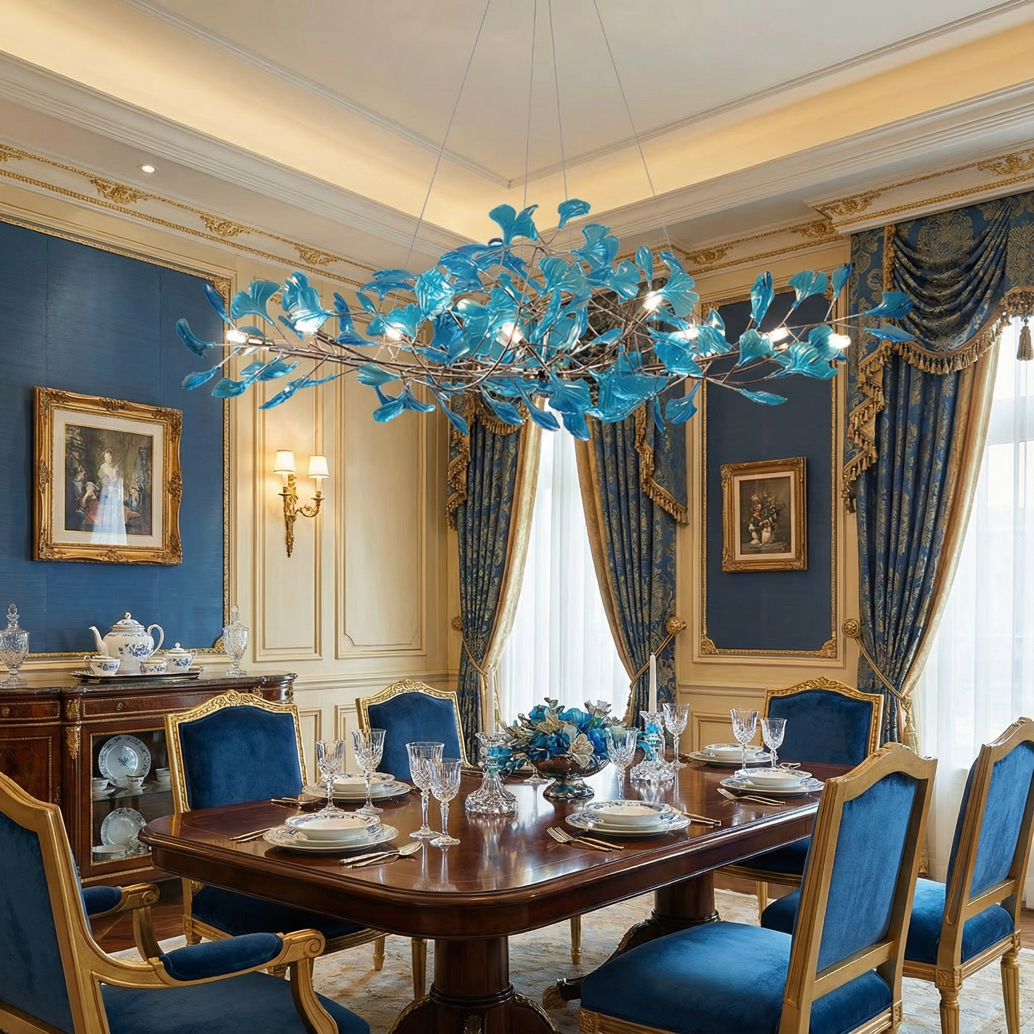 Emerald Aura Modern Elegant Acrylic Leaf Chandelier Light