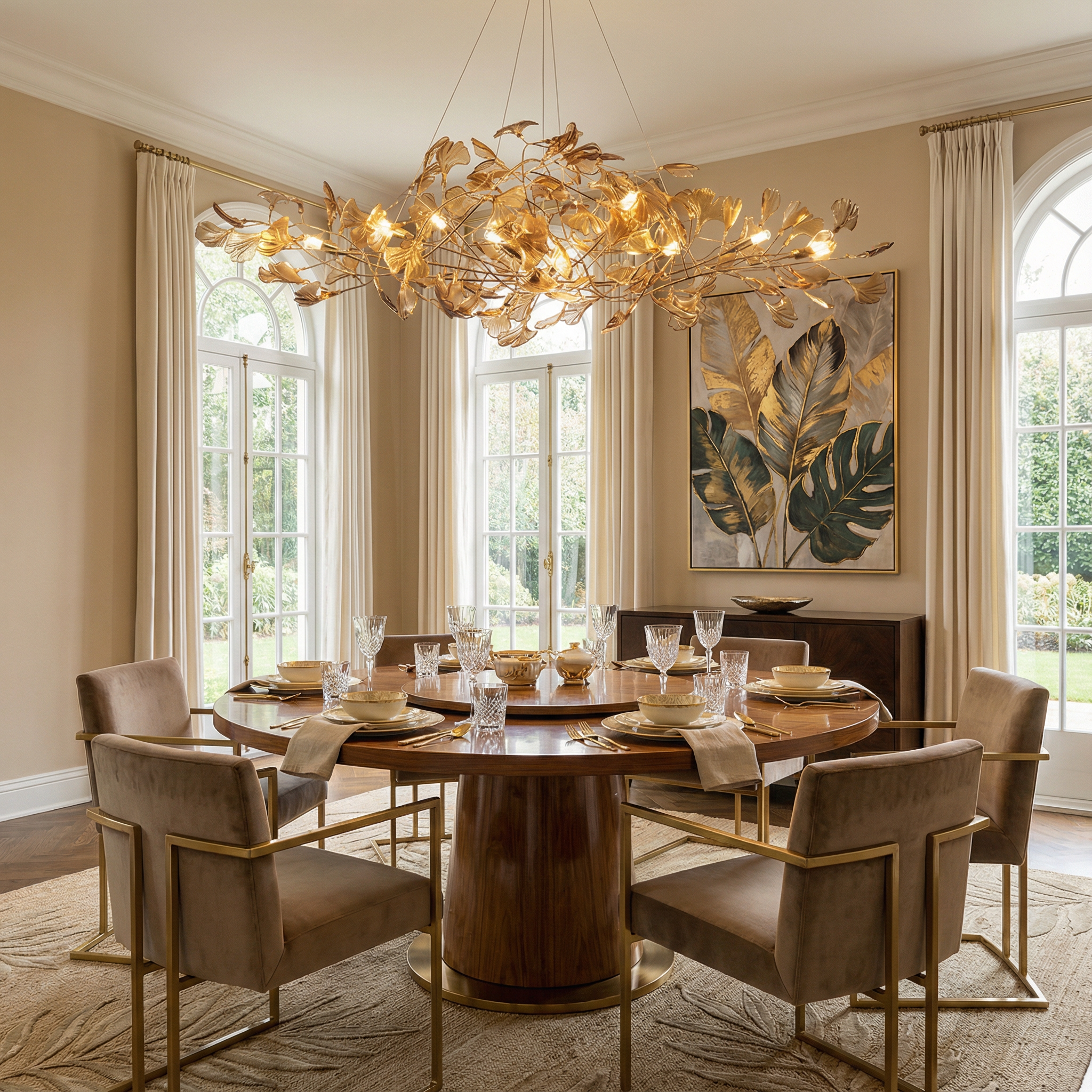 Emerald Aura Modern Elegant Acrylic Leaf Chandelier Light