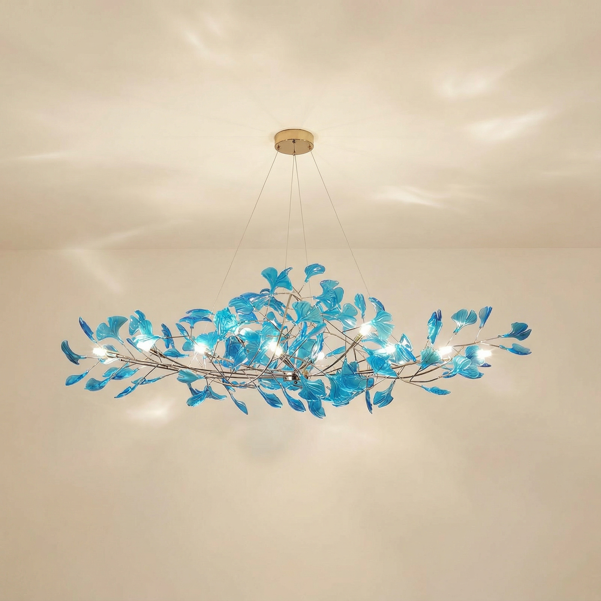 Emerald Aura Modern Elegant Acrylic Leaf Chandelier Light