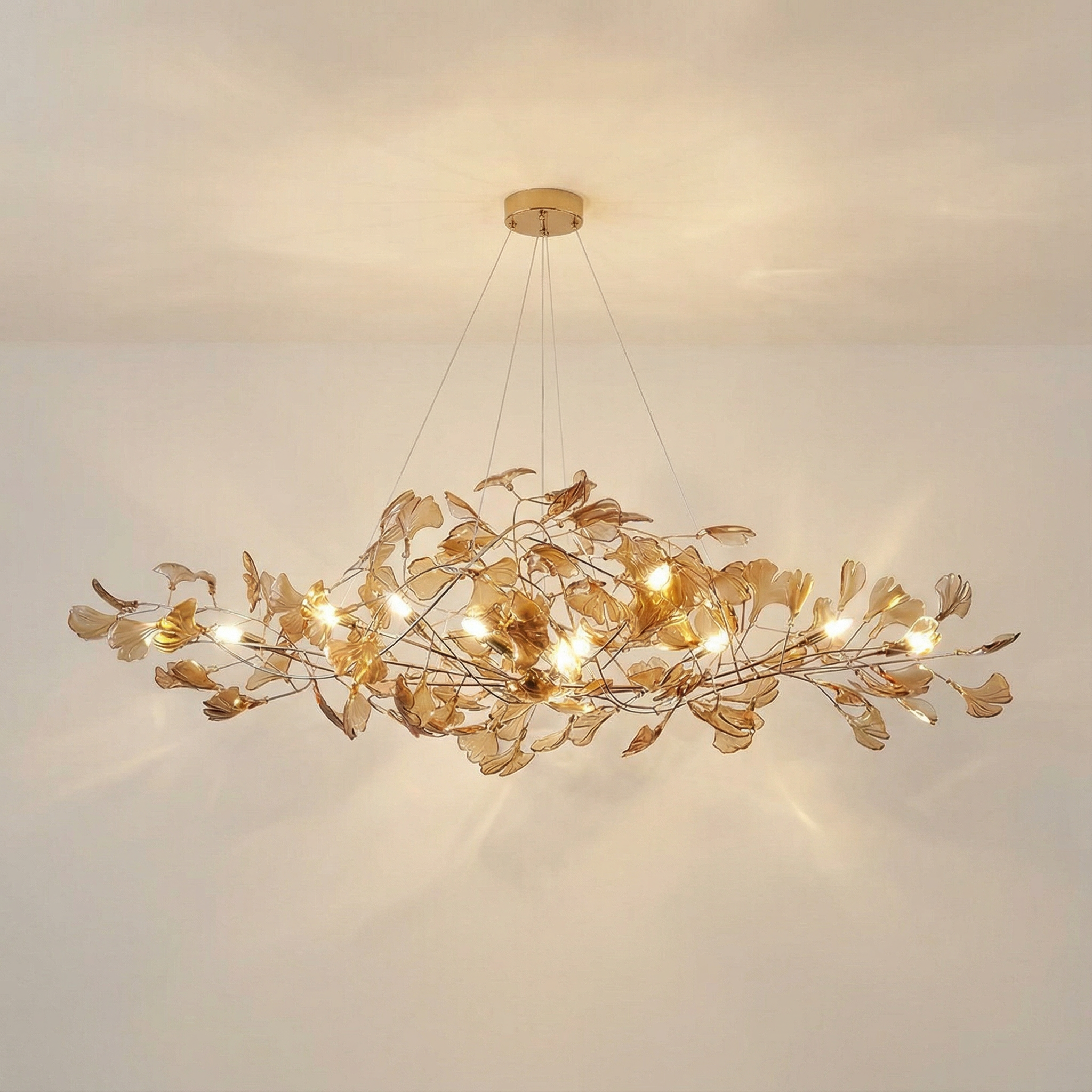 Emerald Aura Modern Elegant Acrylic Leaf Chandelier Light