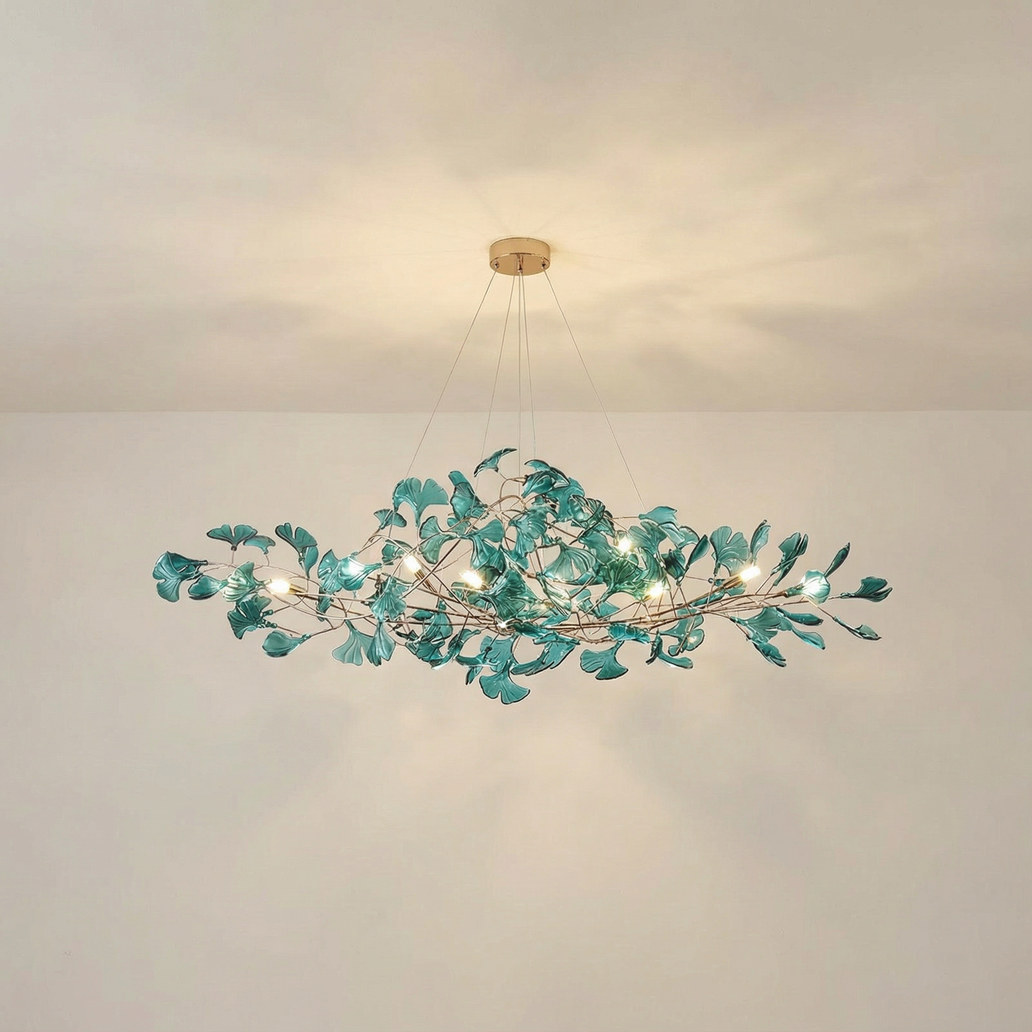 Emerald Aura Modern Elegant Acrylic Leaf Chandelier Light