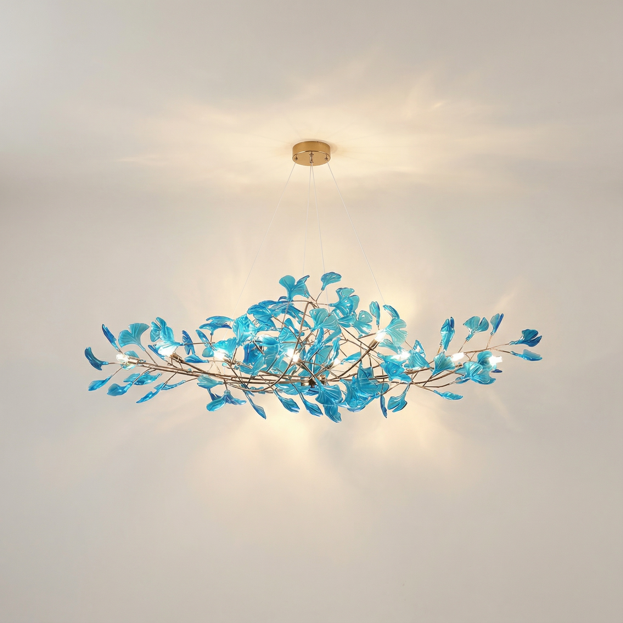 Emerald Aura Modern Elegant Acrylic Leaf Chandelier Light