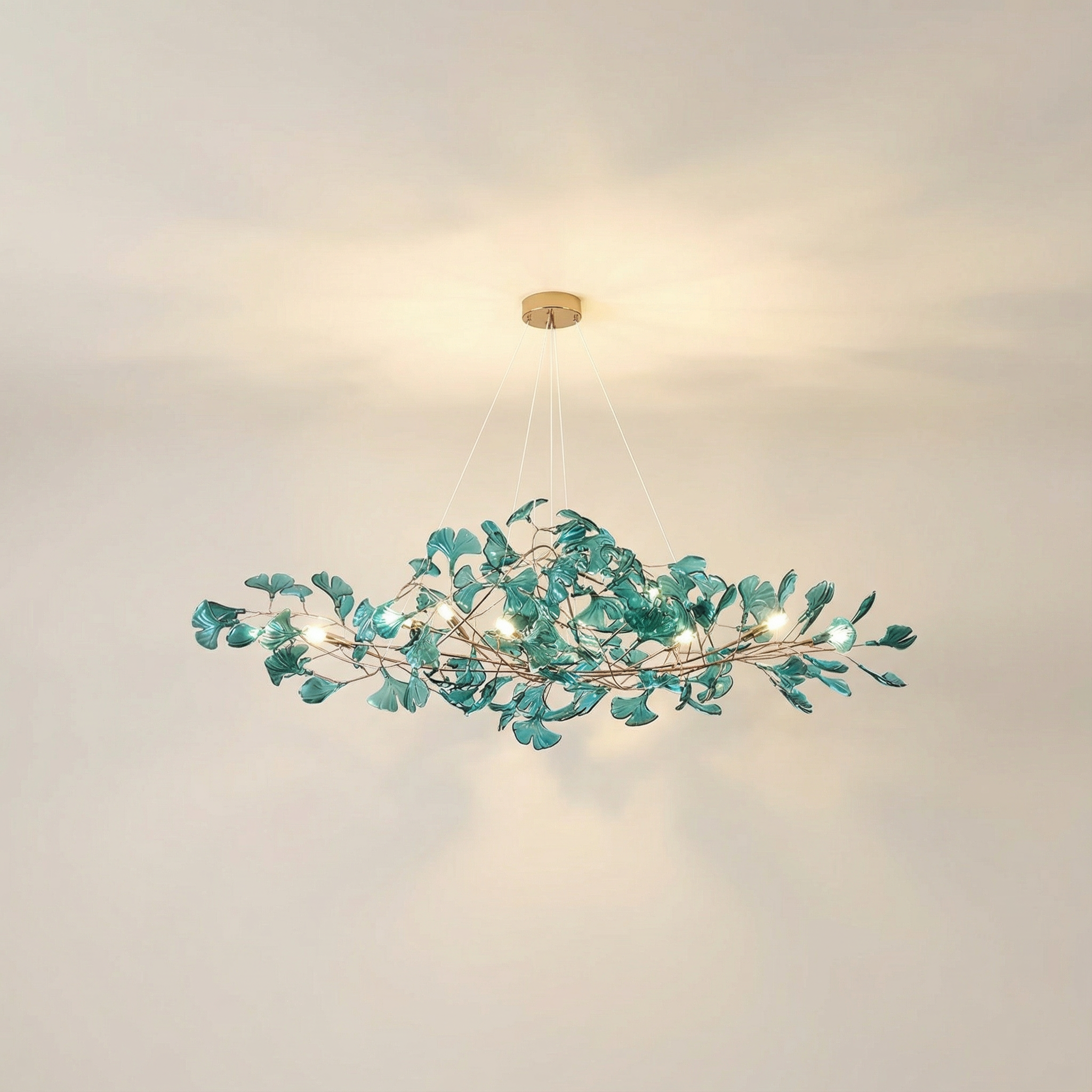 Emerald Aura Modern Elegant Acrylic Leaf Chandelier Light