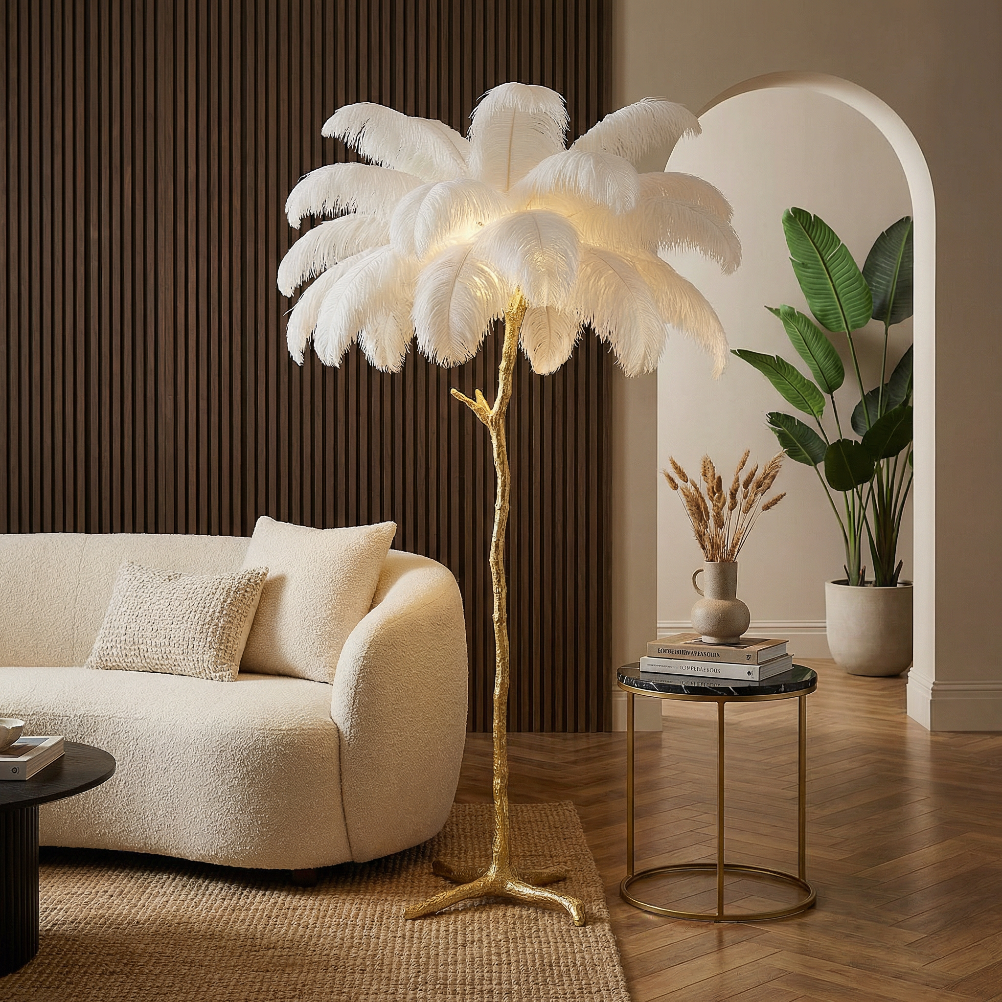 Elegant Feather Floor Lamp With Contemporary Design And Adjustable LED Lighting
