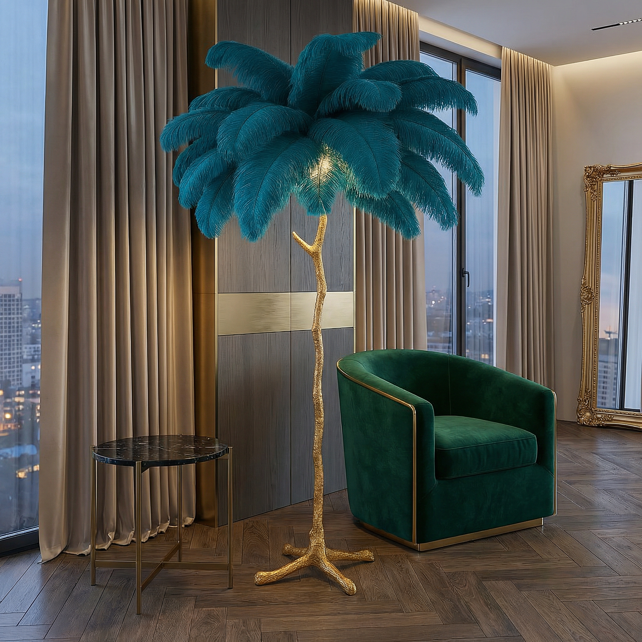 Elegant Feather Floor Lamp With Contemporary Design And Adjustable LED Lighting