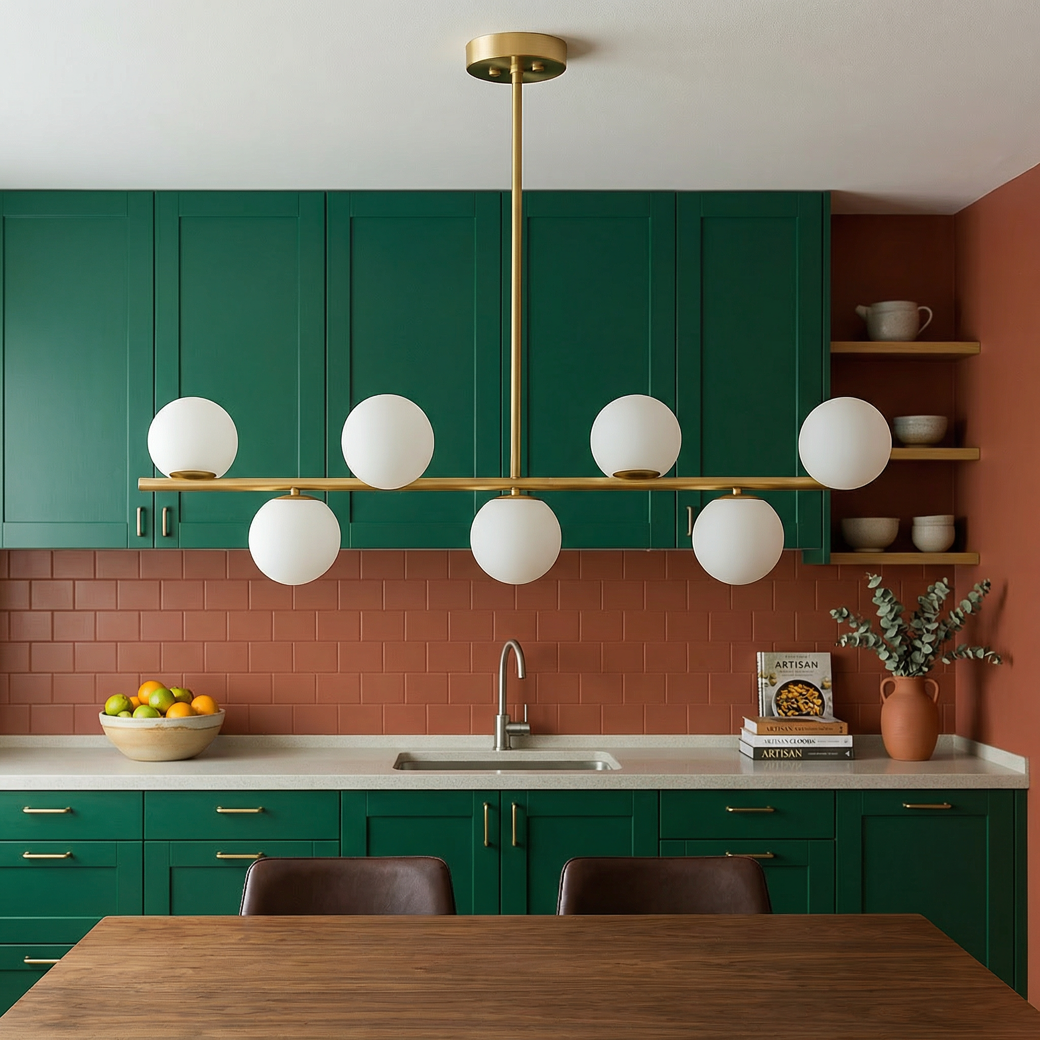 Gouden in hoogte verstelbare kroonluchter met LED-lampen voor sfeer in de eetkamer