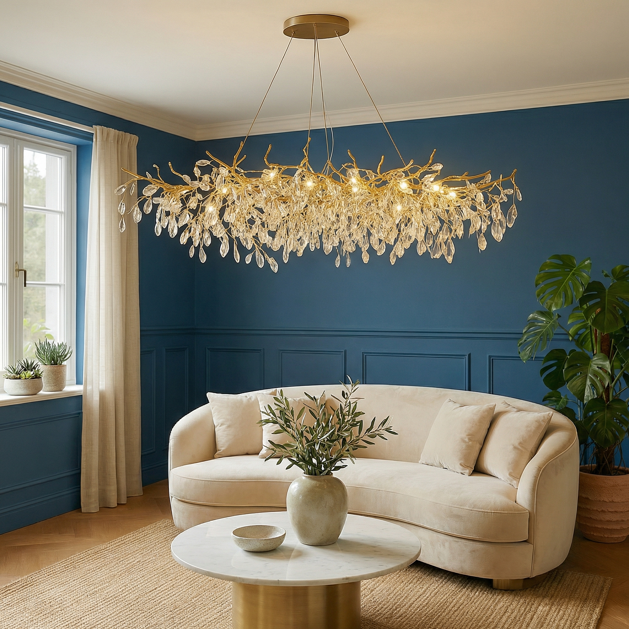 Aurora kristály csillár magasságállító kialakítással az étkező hangulatához