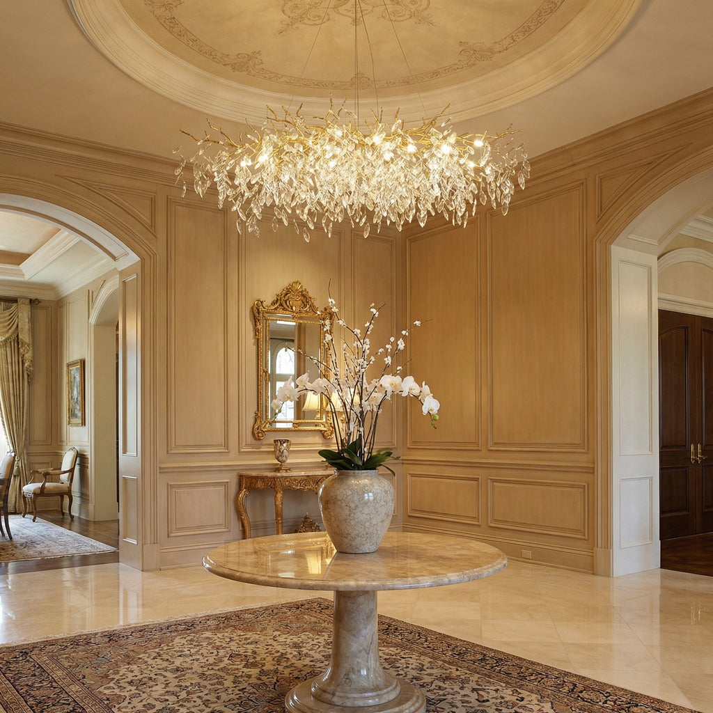 Aurora kristály csillár magasságállító kialakítással az étkező hangulatához