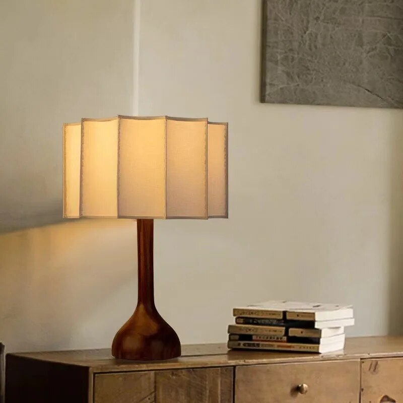 Everwood Wood Table Lamp With Fabric Shade Soft Glow